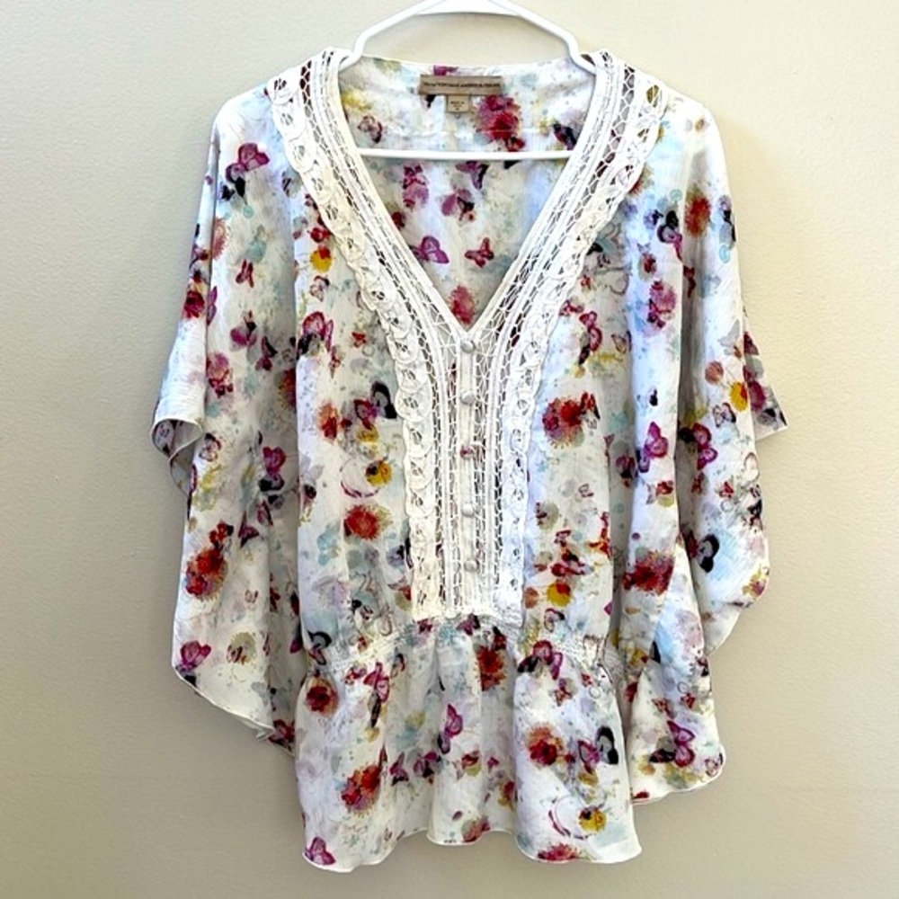 Nine West American Jeans Butterfly Lace Blouse Top Sz M